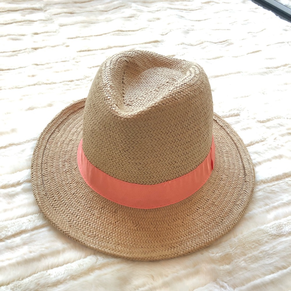 Old Navy Unisex Straw Hat Fedora with Peach Detail